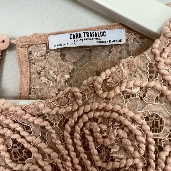 ZARA Women’s Long Sleeve Lace Dress Top in Soft Pink, Size Small - Picture 3 of 3